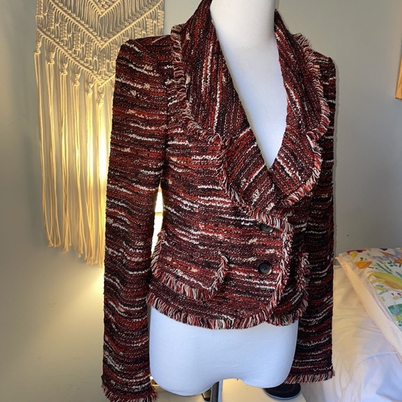 St. John Black Label Knit Tweed Fringe Cropped Jacket - Picture 3 of 9